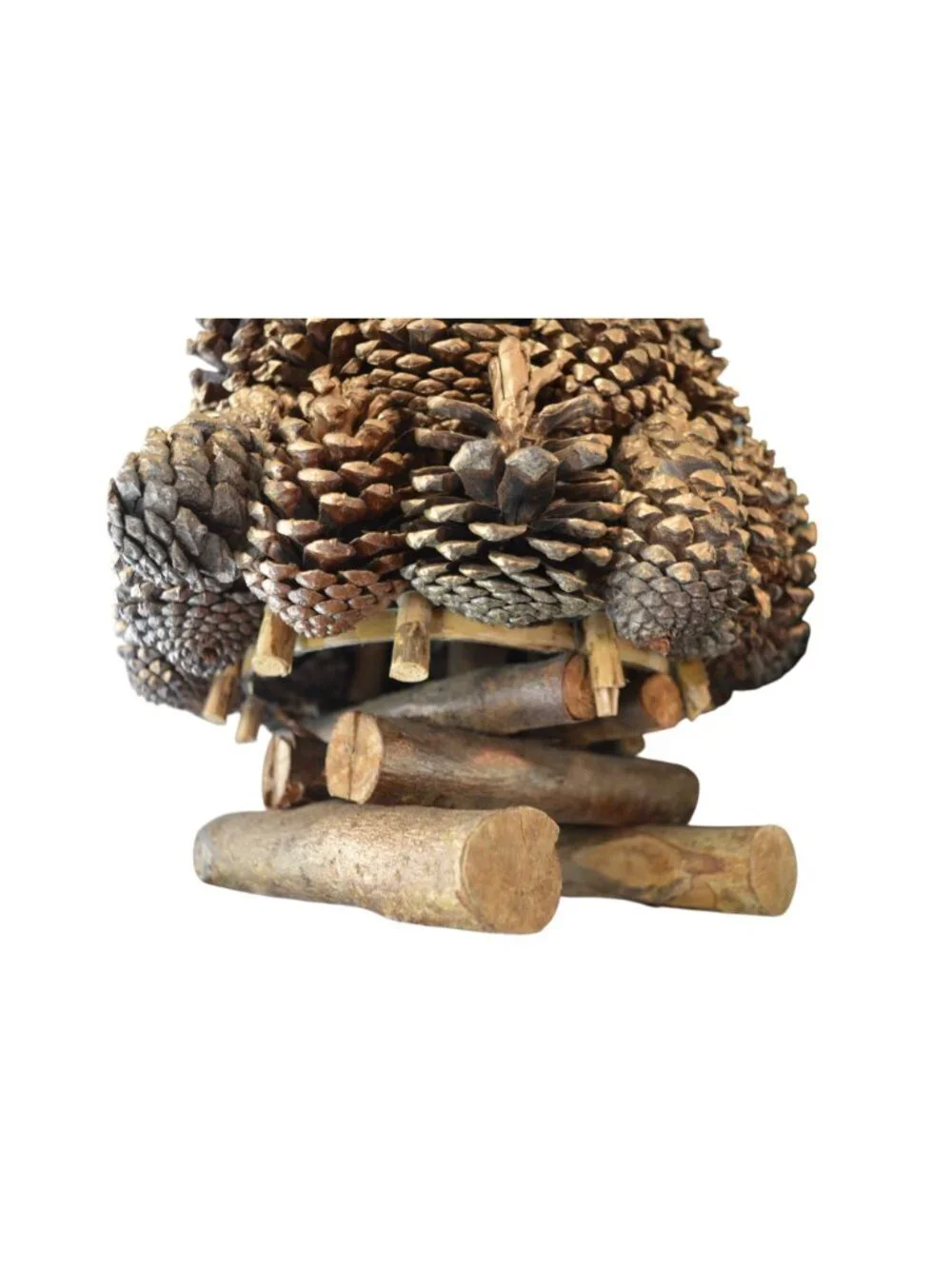 Handmade Golden Real Pinecone Christmas Tree Table Decor 24” Wooden Log Metallic